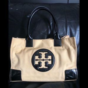 Tory burch Mini Ella Canvas Tote in Black and Tan